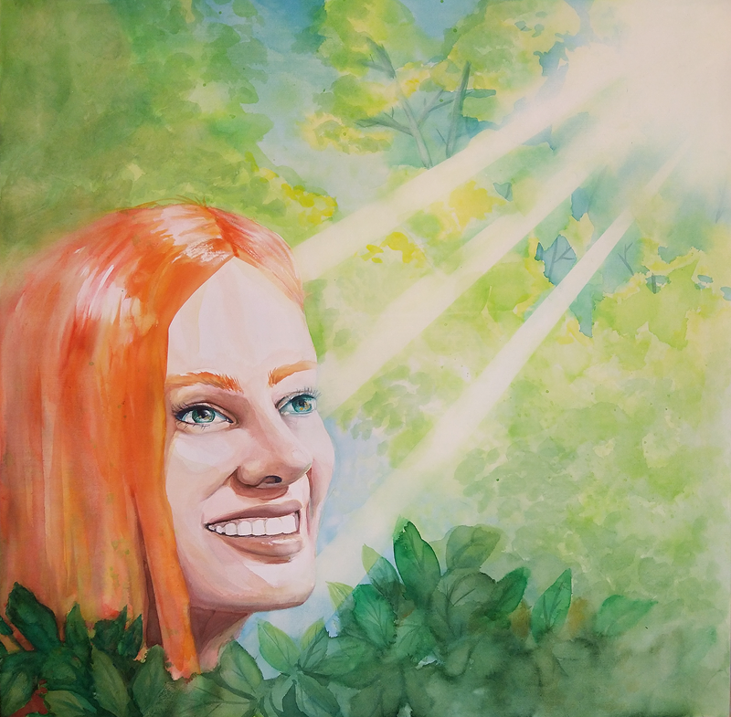 Happiness, a watercolor painting on panel (v1)